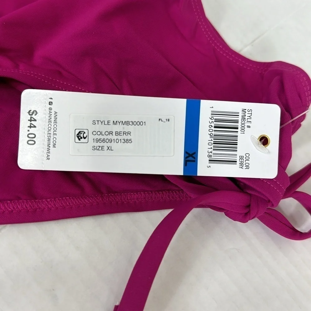 Anne Cole Women's XL Alex Bikini Bottom Berry Pink Ruched Sides NWT‎